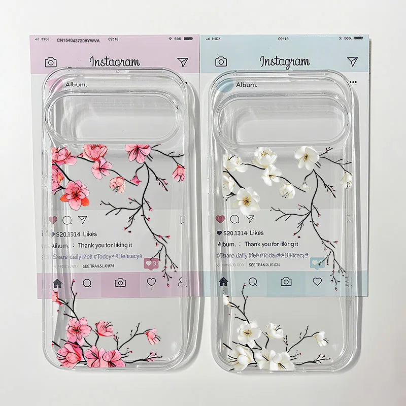 Plum Blossom Flower Phone Case For Google Pixel 10 8 Pro 9 Pro XL 6 7 7A 8A 5G Cute Floral Pattern Clear Soft TPU Cover Fundas