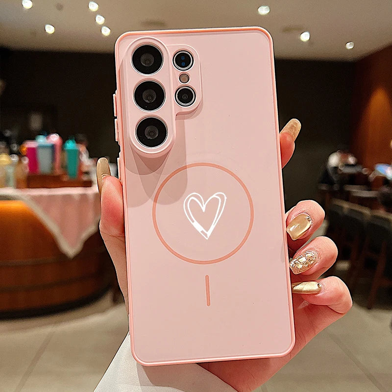Love Heart Print Magnetic Phone Case For Samsung Galaxy S26 S25 S24 S23 Ultra S25 FE A57 A37 A17 A56 A55 A36 A16 A15 5G PC Cover