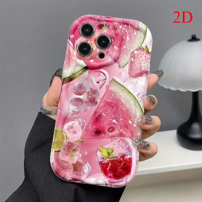 Summer Chilled Watermelon 2D Print Wavy Phone Case For Samsung Galaxy S26 S25 S24 Ultra S22 S23 S21 S20 FE Plus A55 A16 Cover