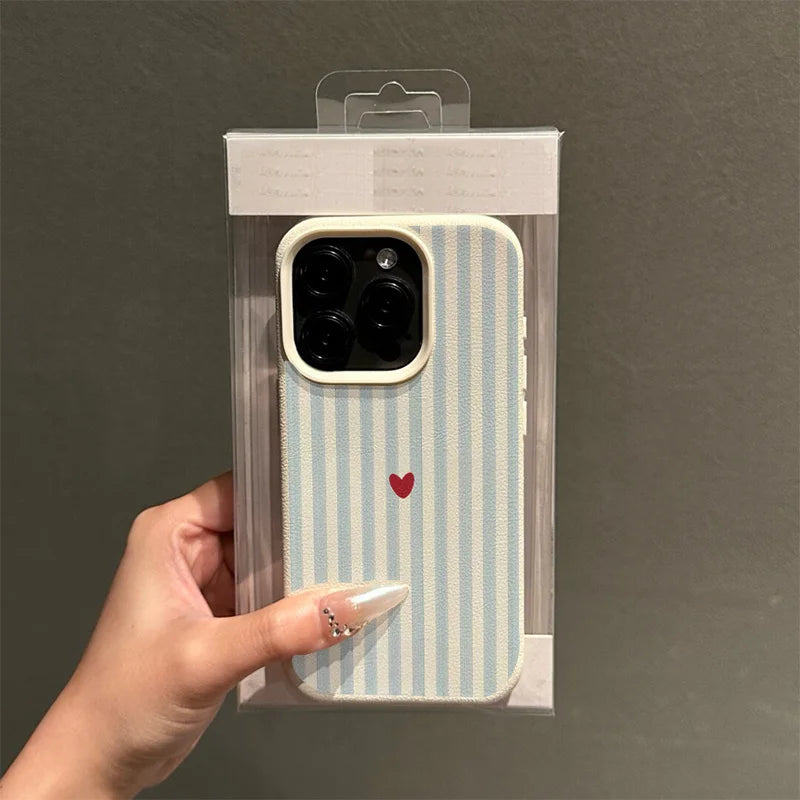 Blue Striped Red Heart Pattern Phone Case for Samsung S26 S25 S24 S23 S22 S21 S20 Note20 Ultra Plus A73 A55 5G Silicone Cover