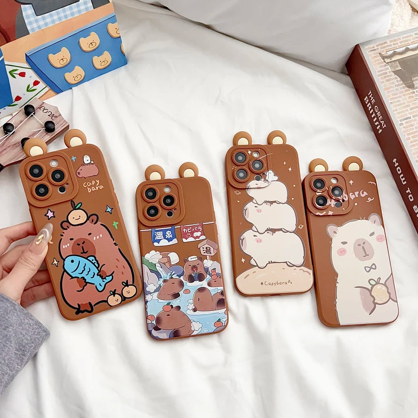 For Samsung Galaxy S8 S9 S10 S20 S21 S22 S23 S24 S25 Plus Ultra FE Note 9 10 20 Ultra Plus Ears Capybara Case With Ornaments
