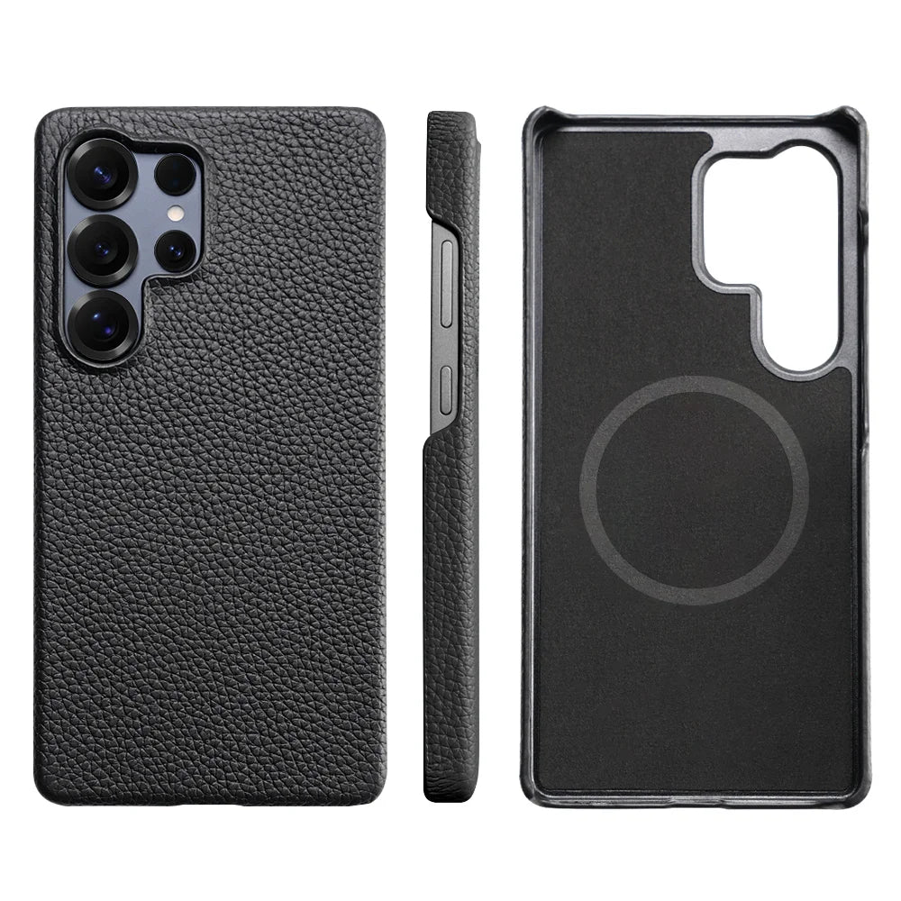 for Magsafe Case for Samsung Galaxy S26 S24 S25 Ultra Plus Natural Cowhide Leather Magnetic Protector Luxury Phone Back Cover