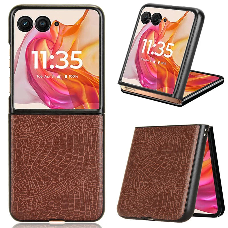 For Motorola Razr 50 Ultra Feels Smooth Fashion Crocodile Pattern PU Leather Hard Back Cover for Moto Razr Plus 2024 Phone Case