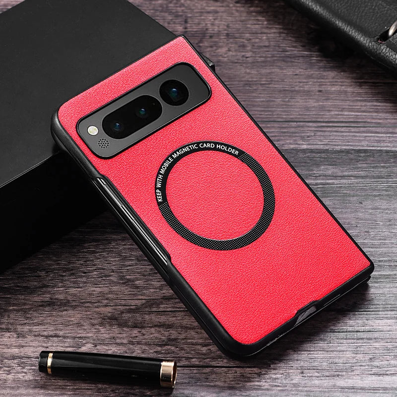 Premium PU Leather Case for Pixel Fold For Magsafe Wireless Charging Hard Back Cover For Google Pixel Fold G9FPL