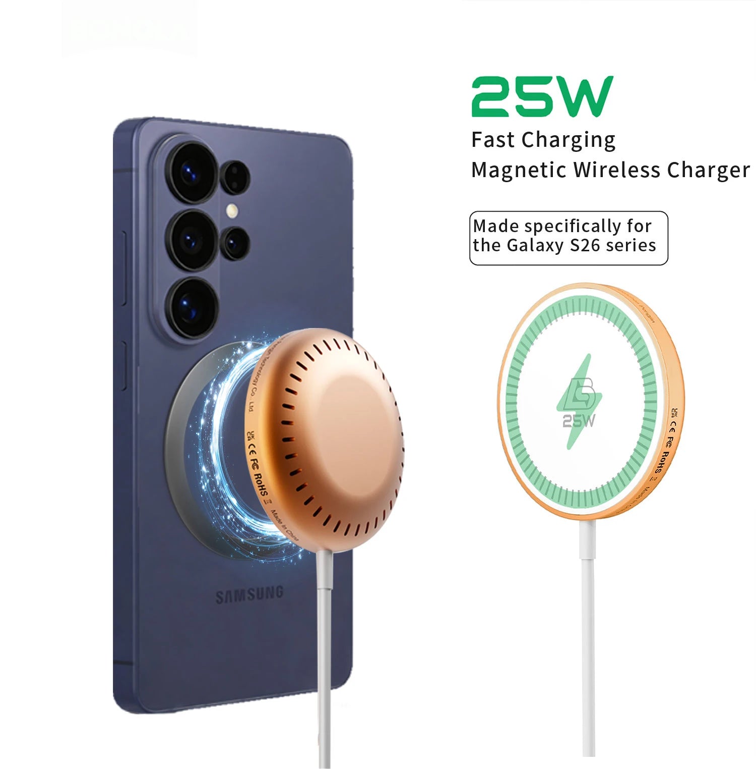 Bonola Magnetic Wirelesss Charger 25W for Samsung S26 Ultra Fast Wireless Charging Pad Type C Cable for Galaxy S25/S24/S23/S22