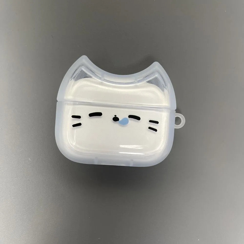 Dustproof Anti-Fall Sleepy Cat Earphone Case with Keyring Earbuds Cover Anti-scratch Shockproof for Airpods 4 3 2 1/ Pro/Pro2