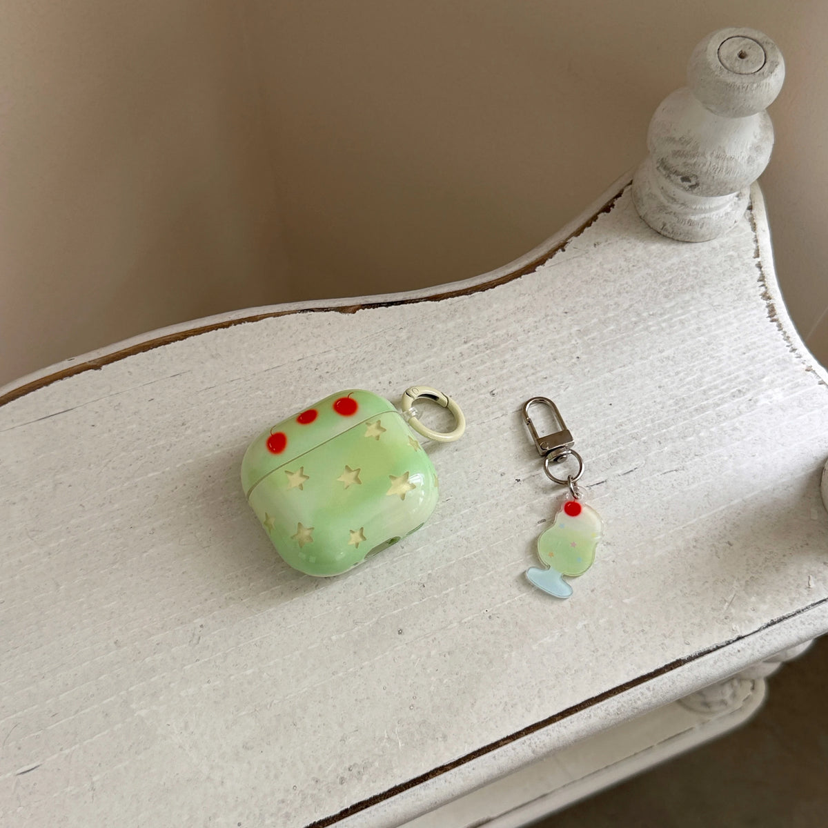 Cute Green Cherry Star Print Earphone Case For AirPods 5 4 3 2 1 Pro3 Pro2 Protective Cover With Milkshake Cup Pendant Keychain