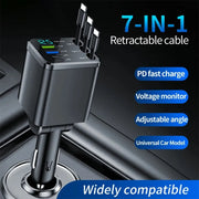 7 in 1 Car Charger Retractable USB C Cable Dual Type C Port Fast Charging Phone Adapter for iPhone Phone Car Cigarette Lighter