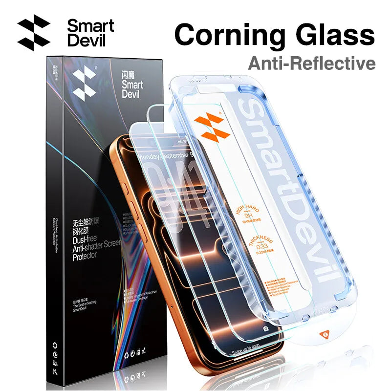 SmartDevil AR Anti-Reflection Tempered Glass Film for iPhone 17 Pro Max 16 Pro 15 14 Clear Corning Screen Protector Anti-scratch