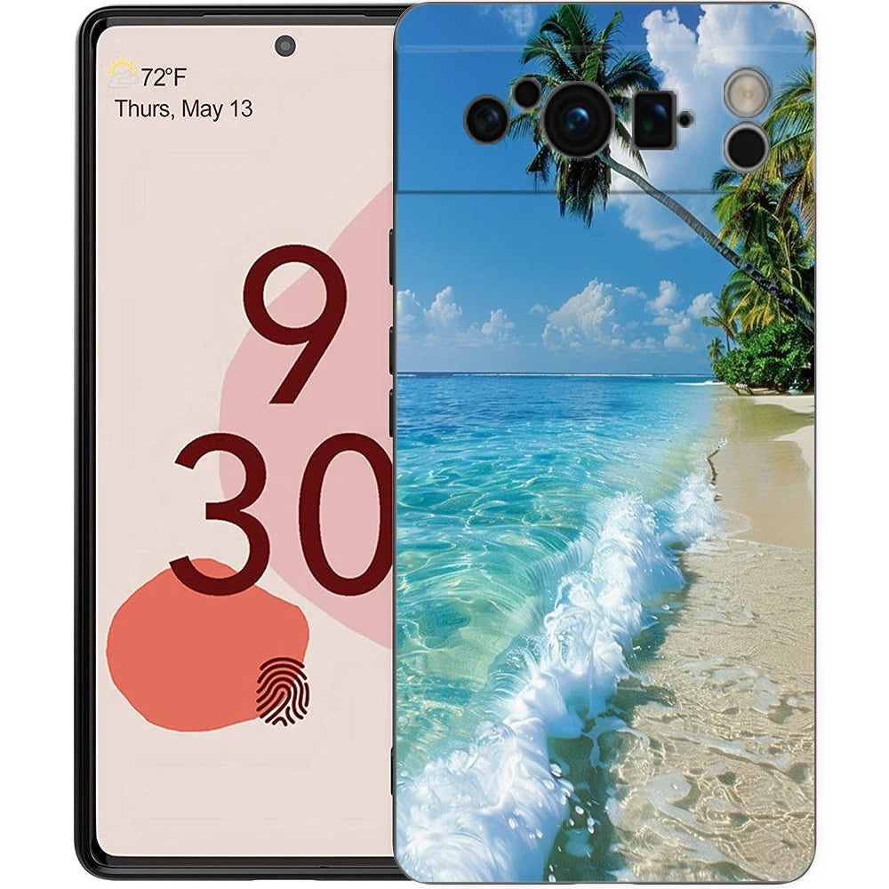 Summer Beach Scene at Sunset on sea Palm Tree Phone Case For Google Pixel 9 8 7 6 Pro XL 8A 7A 6A TPU Shell Shockproof Cover