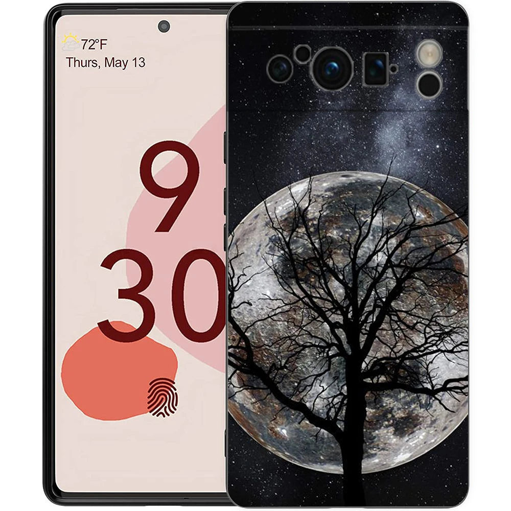 Moon On The Branch Phone Case For Google Pixel 9 8 9A 8A 7 7A 6 Pro XL 6A 5G Black Soft Back Luxury TPU Cover