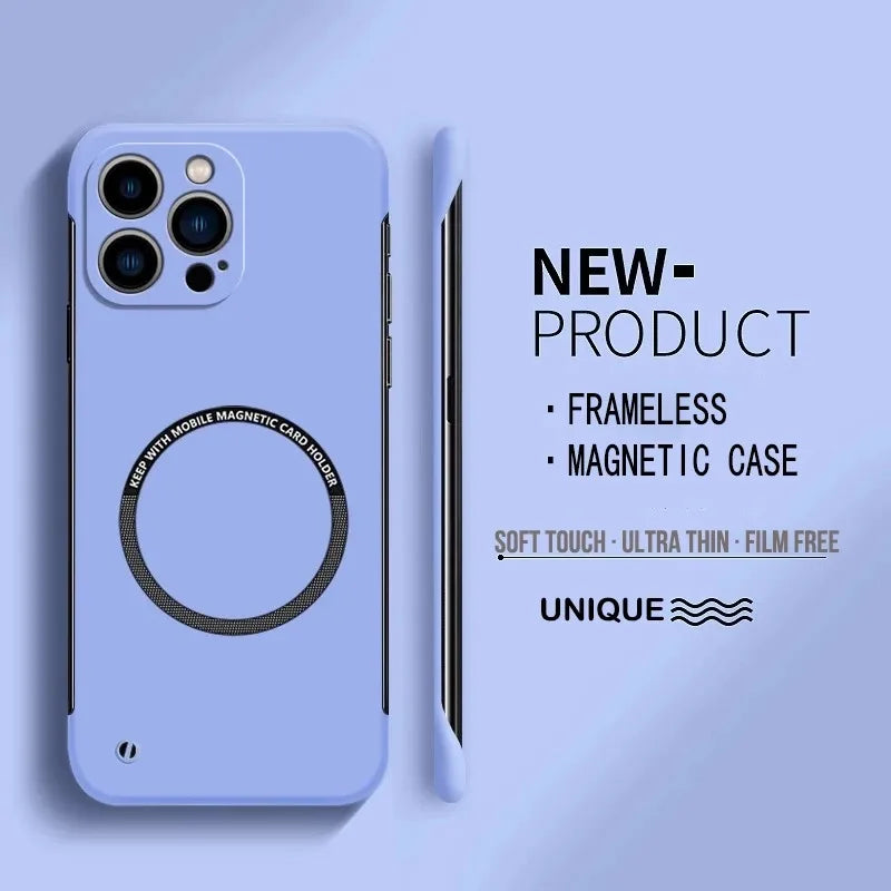 Ultra Thin Hard PC Magnetic Frameless Phone Case For Magsafe iPhone 17 16 15 14 Pro Max 13 Mini Air 16e Matte Color Solid Cover