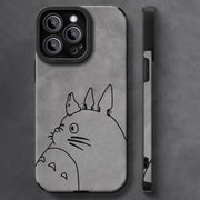 Luxury Leather Lambskin Shockproof Phone Case for IPhone 17 16 Pro Max Air 15 14 13 Max Totoro Line Sketch