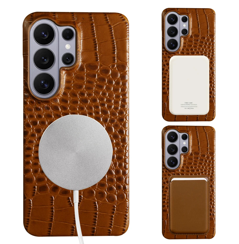 Crocodile Genuine Leather Phone Case For Samsung Galaxy S26 Ultra S25 Plus S24 S21 S23 FE S21 S20 Note 20 Ultra Back Cover Cases