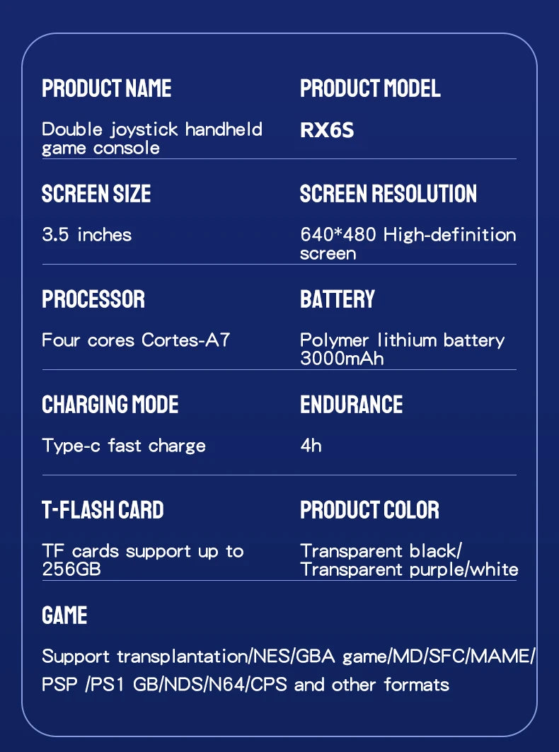 Retro Handheld Game Console RX6S 3 5 Inch IPS Screen 64GB  Portable Gaming Device with Built in Games