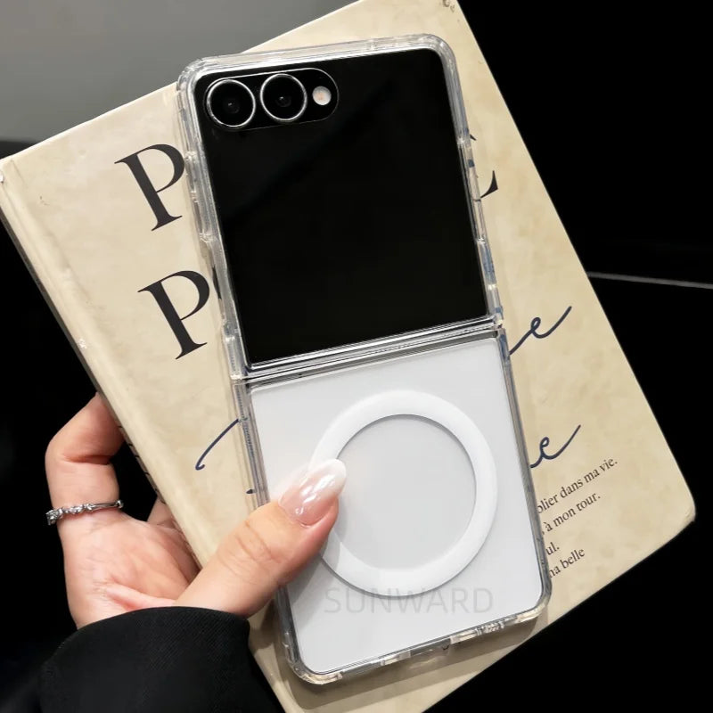 For Magsafe Magnetic Transparent Acrylic Flip Phone Case For Samsung Galaxy Z Flip 8 Z Flip 7 5 6 4 3 Shockproof Packaging Cover