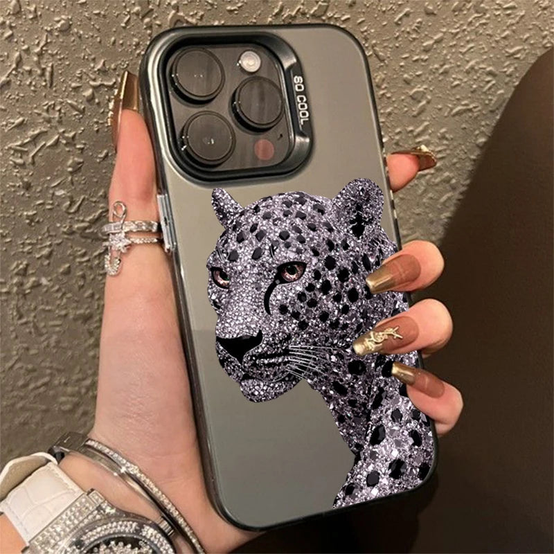 Gold and Slivery Leopard Print Phone Case for Samsung Galaxy S25 S24 S23 S22 S21 S20 Ultra Plus FE A55 A54 A53 A34 A35 A15 Cover