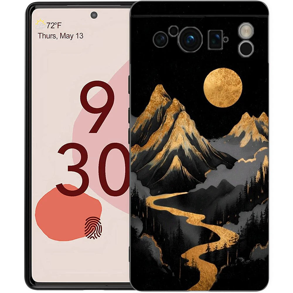 Abstract Mountain Sunrise Line Phone Case For Google Pixel 10A 10 9 8 7 6 Pro XL 9A 8A 6A 7A 5G Soft Shockproof TPU Black Cover