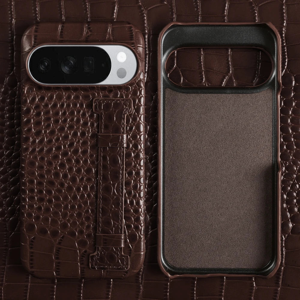 With Wrist Strap Crocodile Genuine Leather Case For Google Pixel 10 Pro 10A 9A 9Pro XL 8A 8 7A 7 6A 6 Pro 5A 5 Back Cover Cases