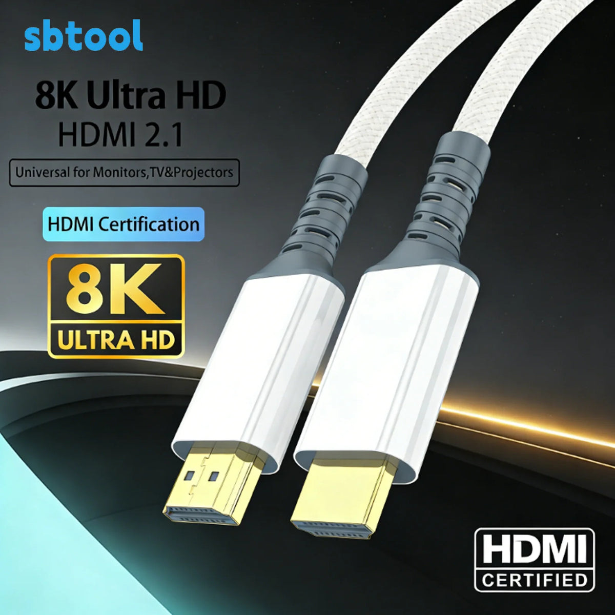 8K HDMI Cable White HDMI 2.1 High-Speed Data Cable for Monitors, TVs, and Projectors Supports 8K at 60Hz