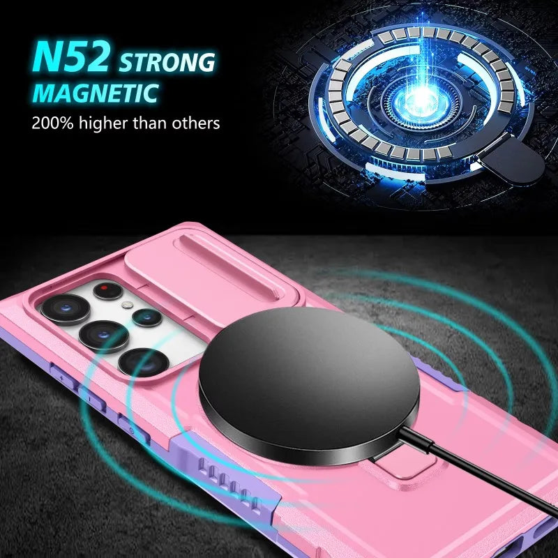 Hybrid Armor Case For Samsung Galaxy S25 S23 S24 25Ultra S22 Plus S26 Note 20 S23 FE Car Holder Magnetic Wireless Charging Cover