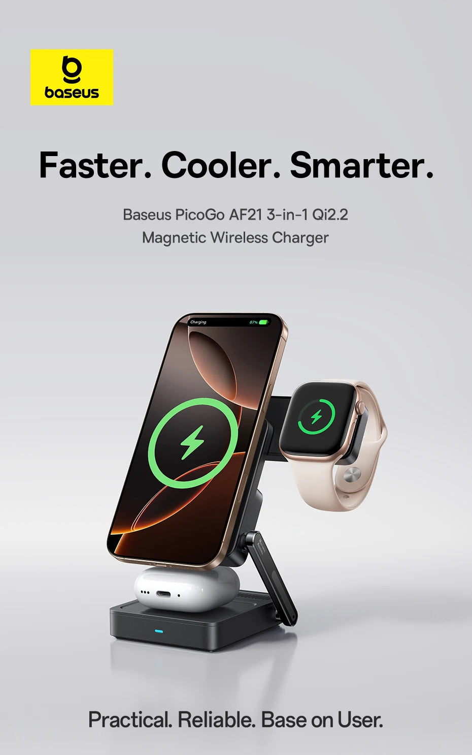 Baseus 3 in 1 Magnetic Wireless Charger Qi2.2 25W Fast Charging For iPhone 17 16 15 14 Apple Watch Earbuds AirPods Pro iWatch