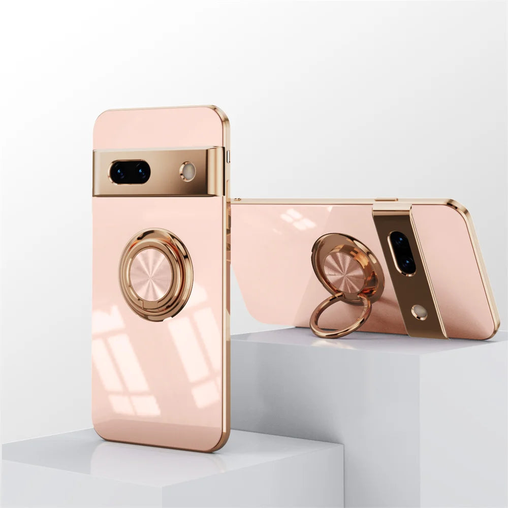 For Google Pixel 8A 9 Pro Ring Holder Case for Google 7A 6A 5A 7 8 10 Pro 9 XL 9XL Magnetic Stand Holder Soft TPU Plating Cover