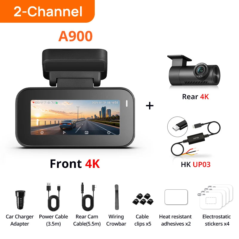 【New】70mai Dash Cam 4K A900 Dual True 4K&HDR Supercapacitor GPS Fatigue Alert Voice Control 4G LTE Wi-Fi 6 Car DVR 70mai A900