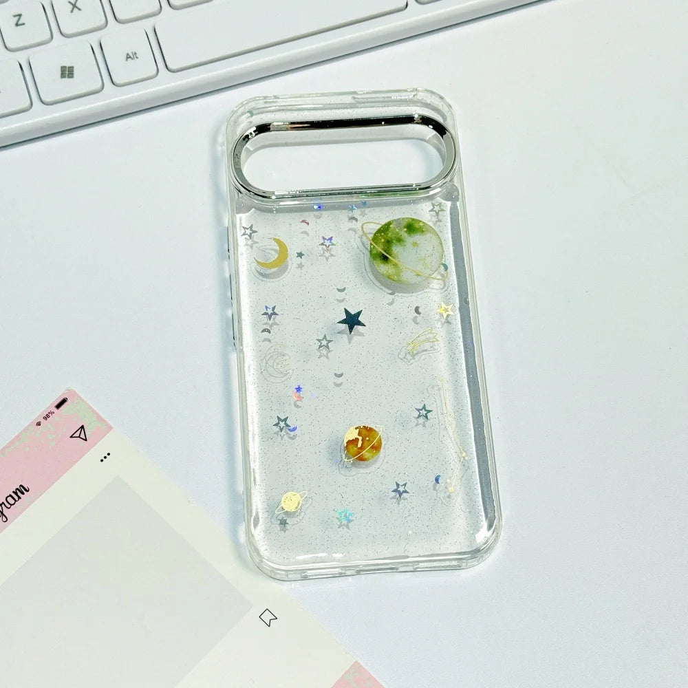 Glitter Star Planet TPU Cases For Google Pixel 10 Pro XL 9A 8A Pro Transparent PC Drop Glue Cover for Google Pixel 10 9 Pro XL