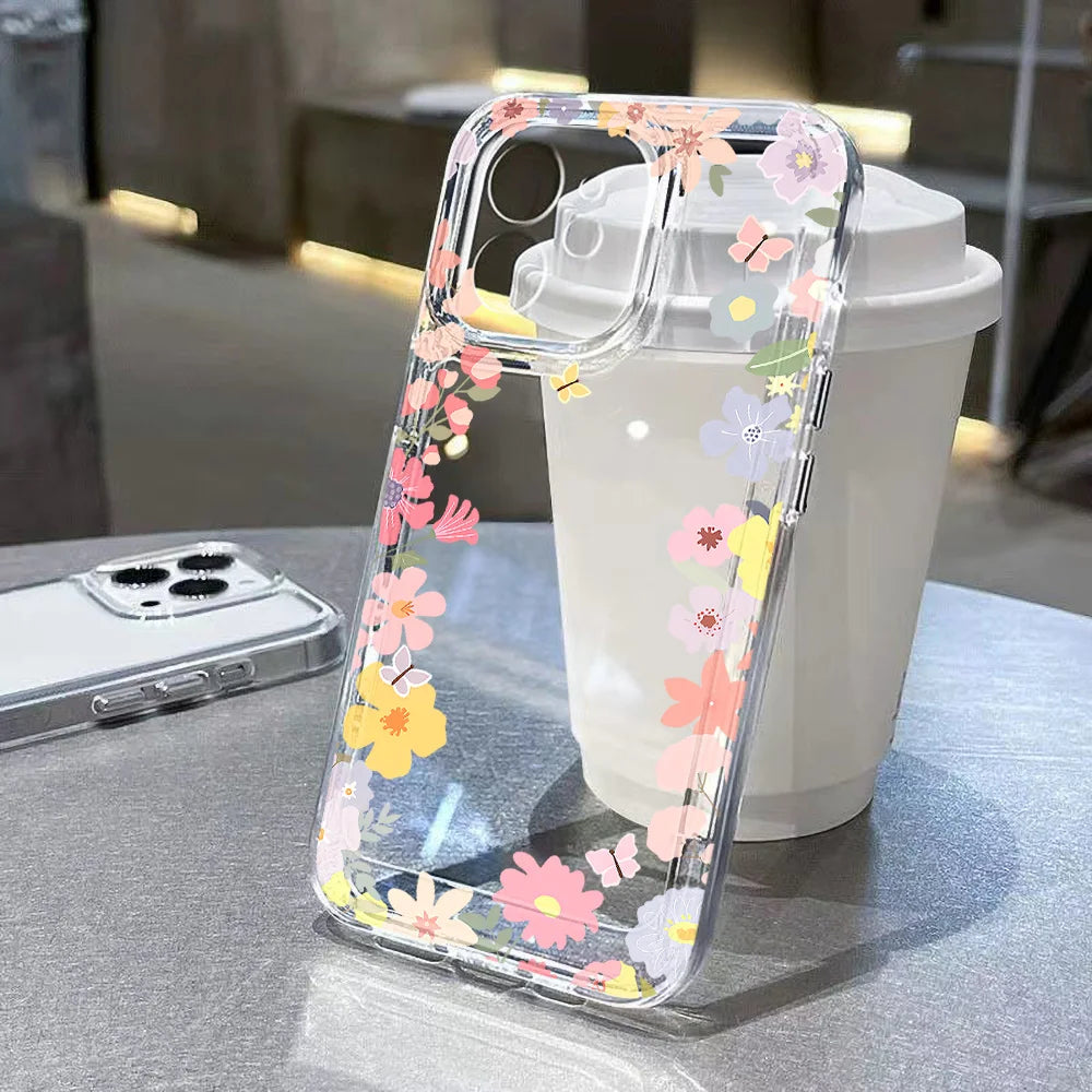 Case For Samsung Galaxy A56 5G A36 S25 Ultra S24 FE S23 S26 Case Samsung A16 A55 A54 A26 A35 White Lotus Floral Clear Phone Case