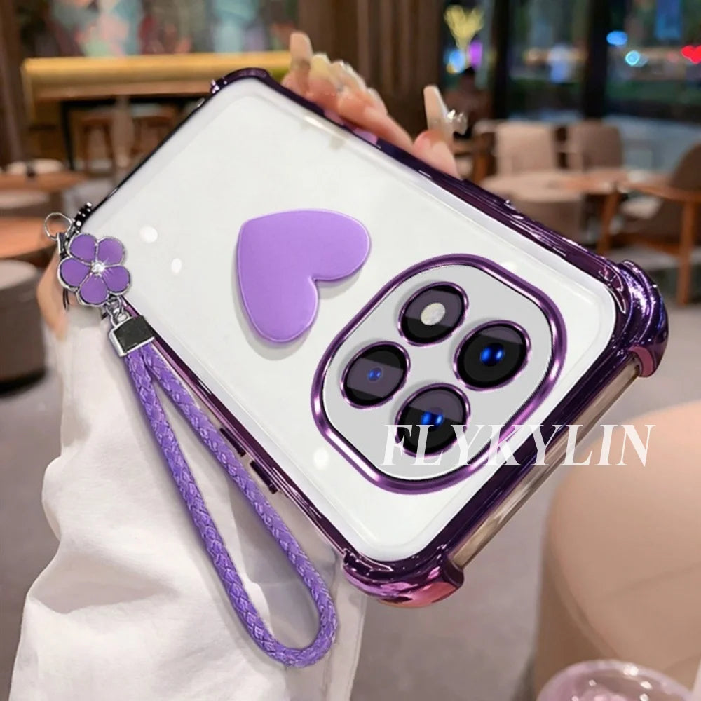 For Google Pixel 9 9A 9 10 Pro XL 10A 7 7A 8 8A 3D Love Transparent Protective Soft Shell Clover Hand Rope