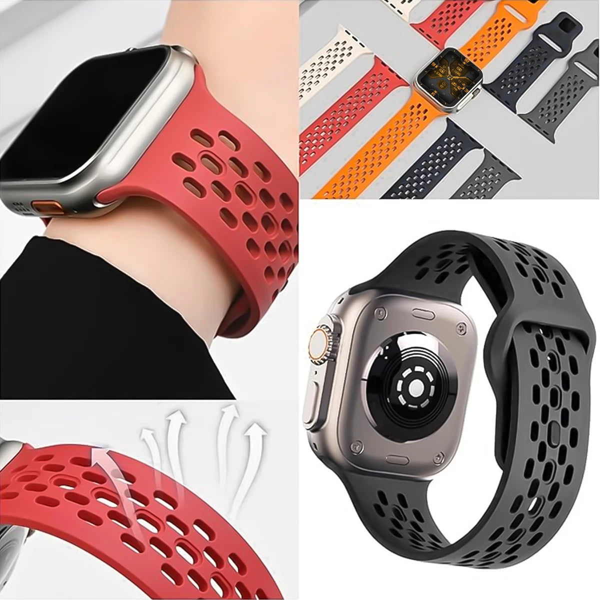 Breathable Silicone Strap for Apple Watch Ultra 4 3 2 49mm 46mm 45mm 41mm 44mm 42mm Band Bracelet for Iwatch Series 12 11 10 9 8