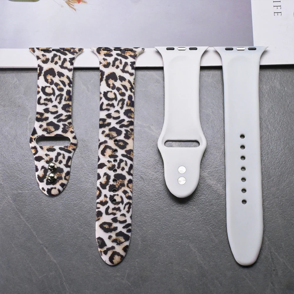 Silicone Leopard Printed Watchband for Apple Watch Ultra 4 3 49mm 40 42mm 44 Bracelet for IWatch Series 12 11 10 46mm 9 41 45mm