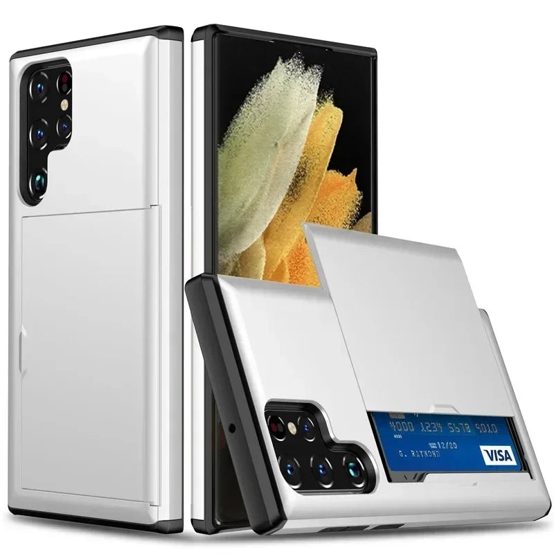 Case For Samsung Galaxy S25 Edge S24 S23 S21 FE S22 S26 Ultra Plus A57 A37 A55 A16 A36 A56 5G With Card Holder Shockproof Cover