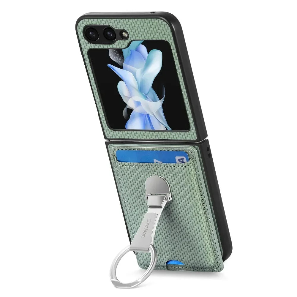 Luxury Ring Stand Leather Phone Case for Samsung Galaxy Z Flip 8 Flip 7 6 5 4 3 Flip7 FE Wallet Card Slot Shockproof Cover
