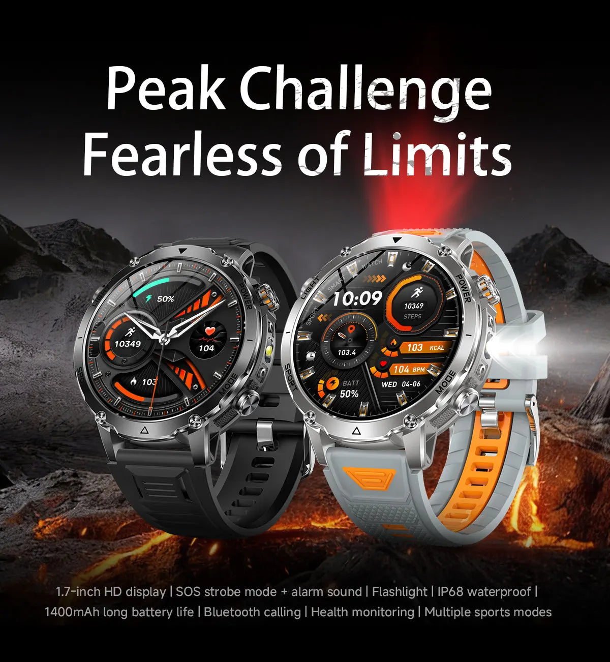 New 1400mAh Big Battery Smart Watch Men Outdoor GPS Flashlight IP68 Waterproof Bluetooth Call AMOLED Military Sports Smartwatch
