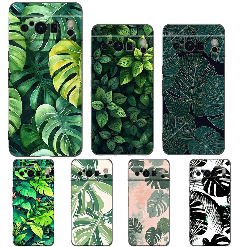 Leaves Monstera Green Phone Case For Google Pixel 10 9 8 7 6 Pro XL 9A 8A 6A 7A 5G Soft Shockproof TPU Black Cover