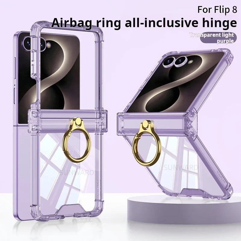 Luxury Ring Holder Airbag Hinge Protection Phone Case For Samsung Galaxy Z Flip 8 6 5 Z Flip7 FE Flip8 Antifall Shockproof Cover