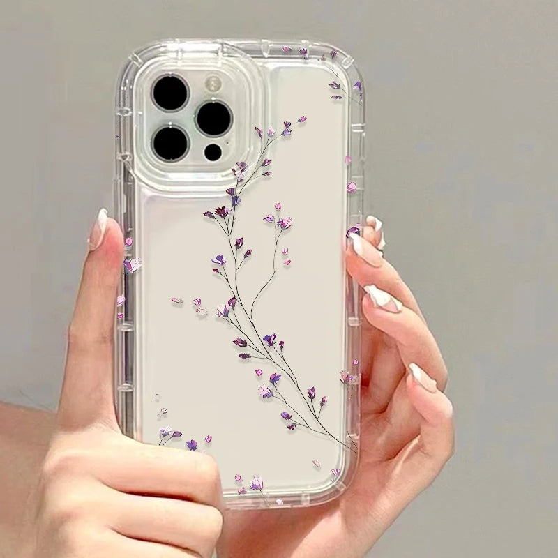 Flower Phone Case For iPhone 17 16 Pro Case iPhone 13 15 14 11 12 Pro Max 16E Air 8 7 Plus XR SE Transparent Shockproof Cover