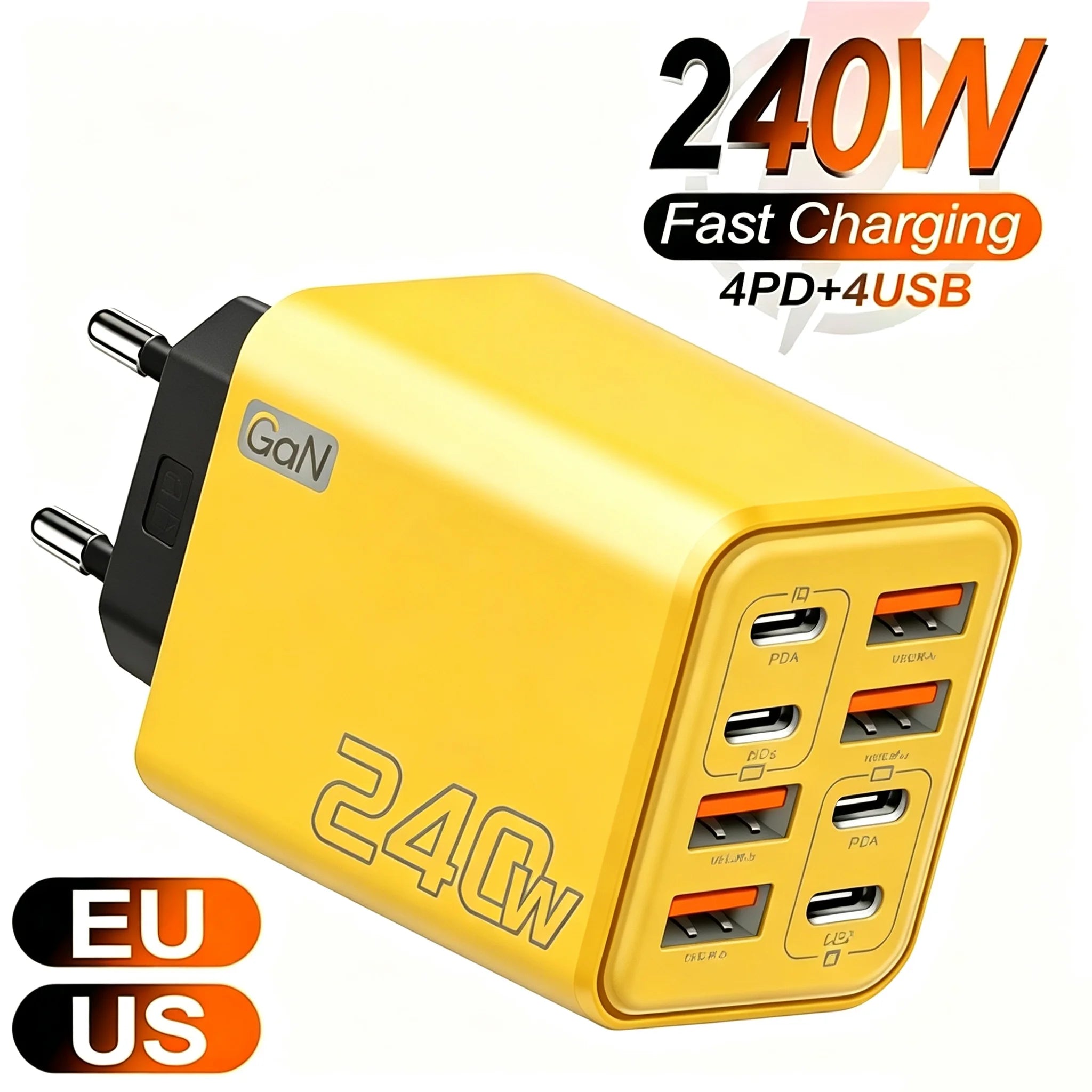 240W GaN USB C Charger 8 in 1 Fast Charging Phone Charger Power Adapter For iPhone Samsung Xiaomi Type C EU/US Plug Wall Charger