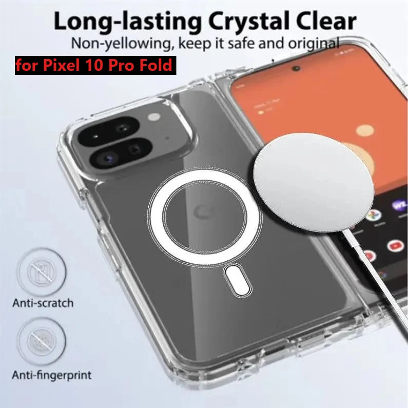 for Magsafe Case for Google Pixel 10 Pro Fold Transparent Acrylic Shockproof Wireless Charging Hard Cover for Pixel 10 9Pro Fold
