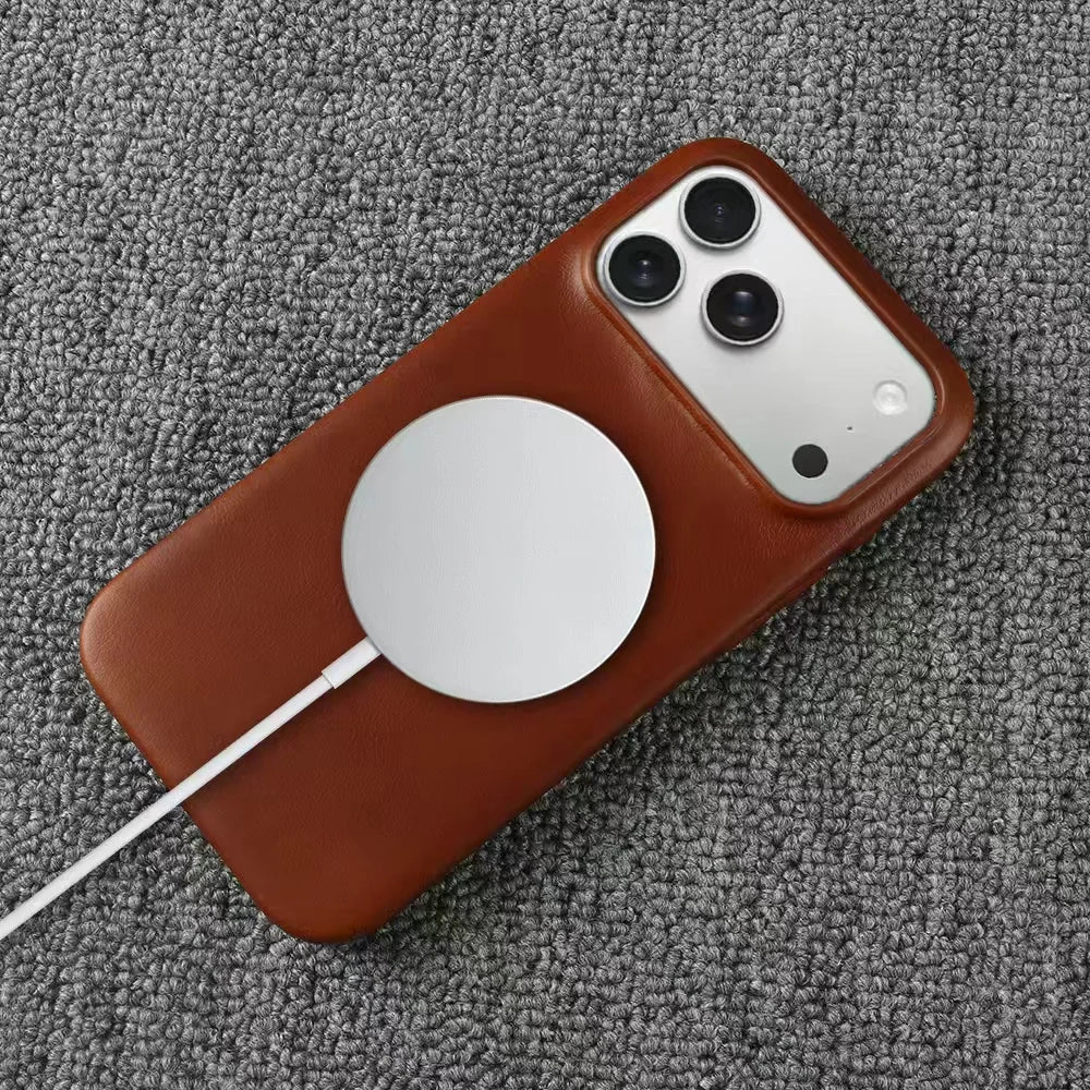 Luxury Genuine Leather Magnetic Phone Case For iPhone 17 Air 17e 16e 16 15 14 Plus 13 12 Mini 11 Pro Max For Magsafe Cover Funda