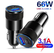 66W 3.1A USB Car Charger Type C Fast Charging Adapter For Xiaomi Huawei iPhone PD Charger Car Adapter Socket Cigarette Lighter
