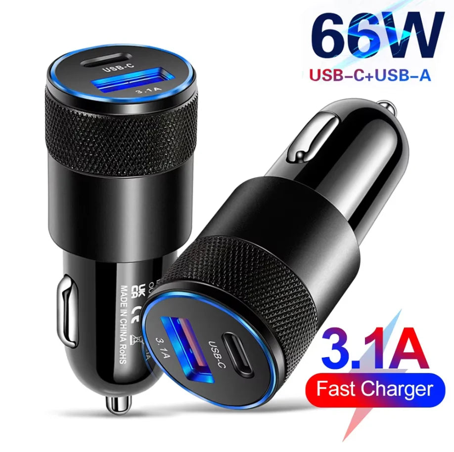 66W 3.1A USB Car Charger Type C Fast Charging Adapter For Xiaomi Huawei iPhone PD Charger Car Adapter Socket Cigarette Lighter