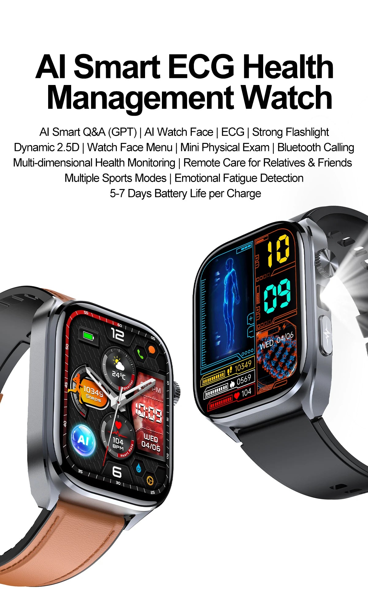 2026 New Accurate ECG Smart Watch Heart Health Analysis Blood analysis Blood Lipid Blood Pressure BT call Smart Watches For Men