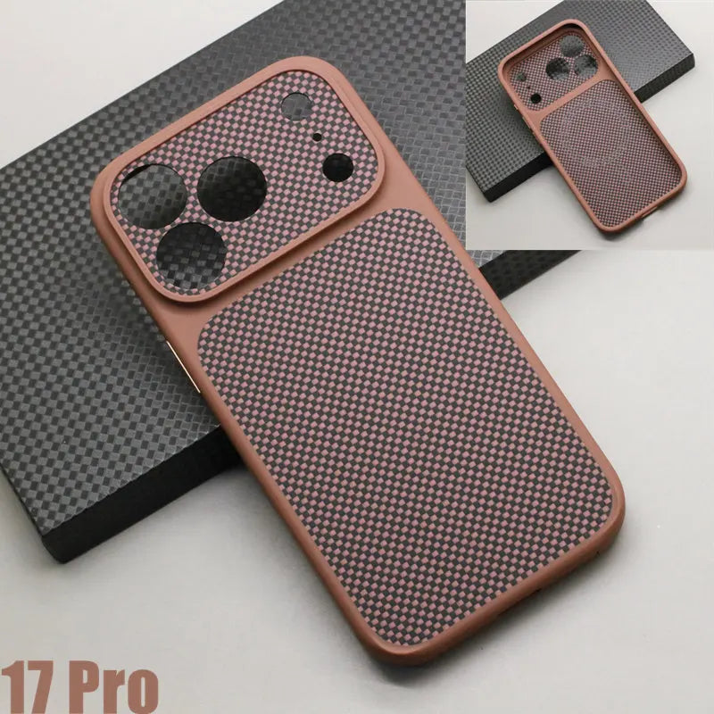 Carbon Fiber Magnetic Case TPU Soft Frame for iPhone 17 Pro Max / 17 Pro Kevlar Aramid Fiber Anti-fall Magnetic Case