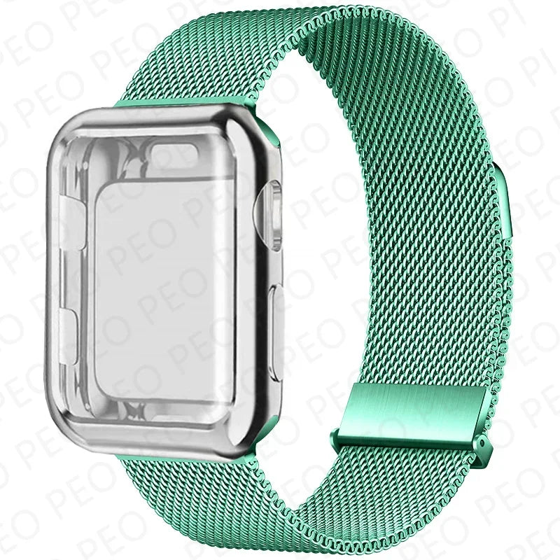 Case+Milanese Loop For Apple Watch Band 44mm 45mm 38mm-42mm-41mm 40mm Metal Magnetic bands iwatch Series 9 8 7 6 5 4 3 SE Strap