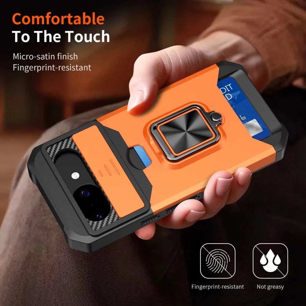 Card Slot Wallet Ring Holder Case For Google Pixel 10 9 Pro XL 8 7 6 Pro 10A 9A 7A 8A 6A Slide Camera Protect Armor Bumper Cover