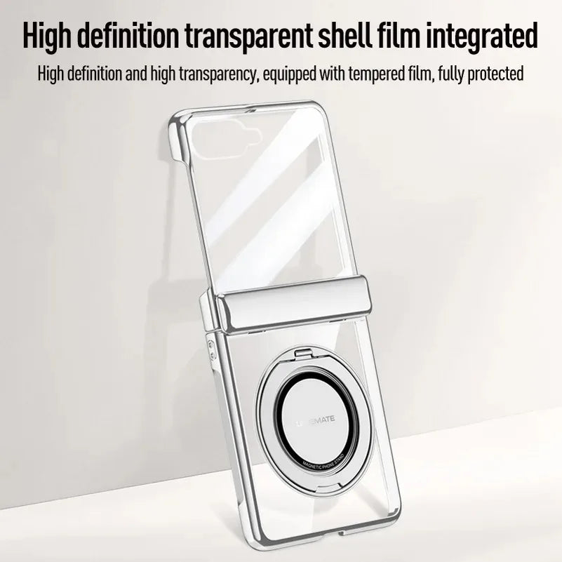 Premium Transparent Magnetic Snap-back Wristband Phone Case For Samsung Galaxy Z Flip 8 With Glass Screen Hinge Protection Cover