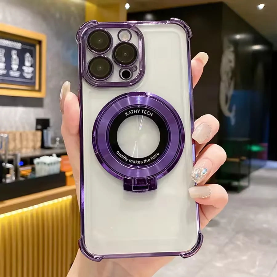 Luxury Plating Holder Phone Case For Google Pixel 9 9A 9 10 Pro XL 10A 7 7A 8 8A Clear Shockproof Soft Silicone Stand Back Cover